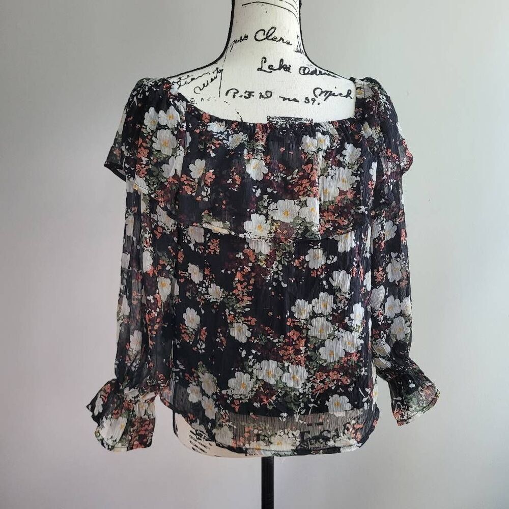 Abercrombie &‎ Fitch sheer floral ruffled blouse cottage prarie fairy